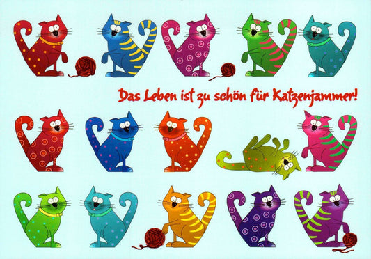 Postkarte mit Spruch: Das Leben ist zu schön für Katzenjammer! – Inspirierende Botschaft für jeden Anlass