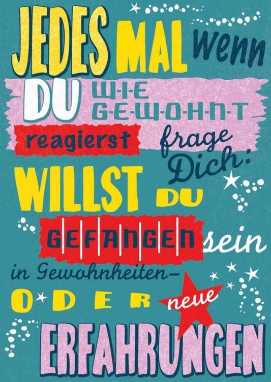 Postkarte mit Spruch: Hinterfrage deine Reaktionen und entdecke neue Perspektiven