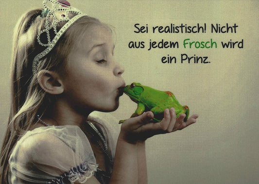Postkarte mit Spruch lustige Postkarten Prinzessin küsst Frosch witzige Grußkarte Humor Geschenkidee Freundschaft