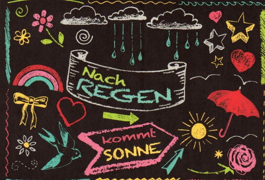 Postkarte mit Spruch: "Nach dem Regen kommt die Sonne" – Optimistische Grußkarte mit buntem Design, Blumen, Sternen und mehr