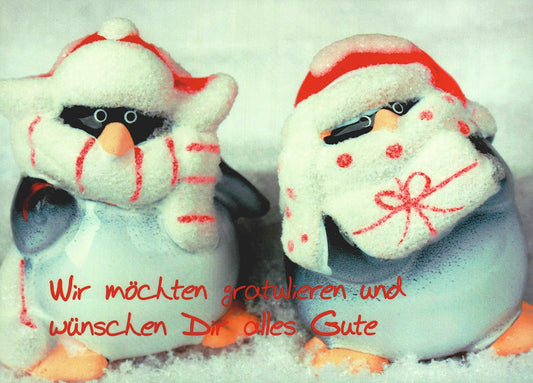 Postkarte mit Spruch süße Pinguine im Schnee originelle Postkarte zum Gratulieren und alles Gute wünschen für jeden Anlass
