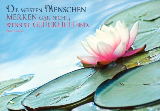 Postkarte mit Sprüchen - Dostojewski Zitat, Seerosen Motiv, Natur Design für Ruhe & Harmonie