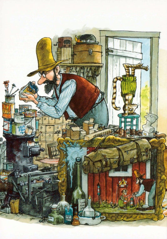 Postkarte Pettersson und Findus Farbdosen