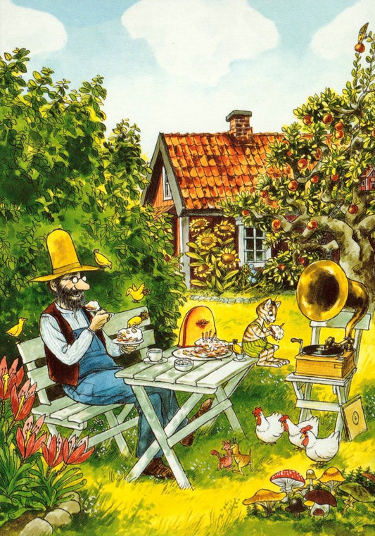 Postkarte Pettersson und Findus Im Garten