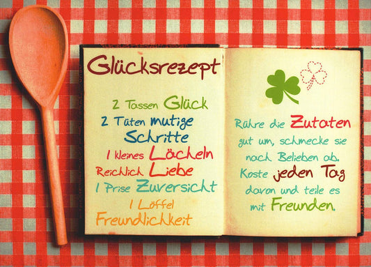 Postkarte Postkarte Glücksrezept mit Spruch Freundschaft Glück Liebe Zuversicht Freundlichkeit Geschenkidee bunt originell