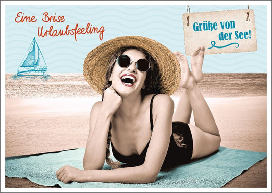 Postkarte Sommerurlaub: Humorvolles Strand & Meer Design, Perfekt zum Sonnenbaden und Entspannen