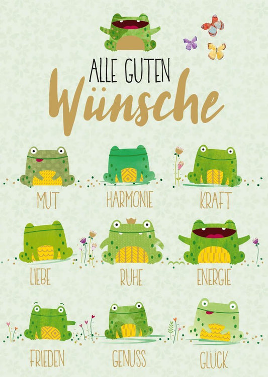 Postkarte Spruch für alle Anlässe mit Fröschen und Folienprägung - Gute Wünsche