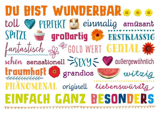 Postkarte Sprüche: Du bist einzigartig, wunderbar und perfekt