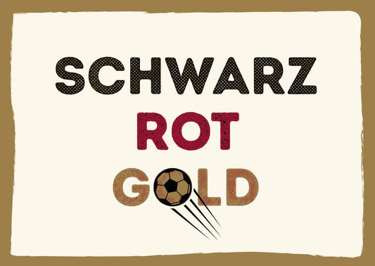 Postkarte Sprüche: Dynamisches Fußballmotiv in Schwarz Rot Gold für Fans und Patriotinnen