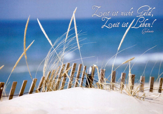 Postkarte Sprüche - Entspannung am Meer: Strand, Dünen & Himmel | Achtsamkeit & Erholung | Naturverbundenheit für Work - Life - Balance