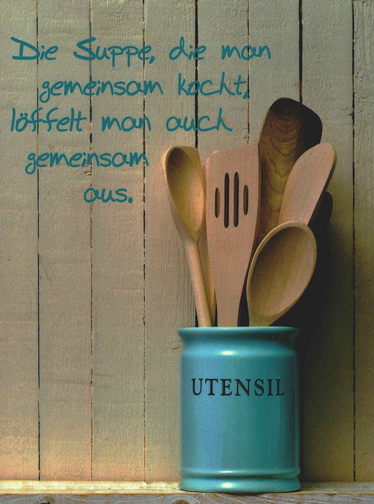 Postkarte Sprüche Freundschaft Gemeinsamkeit Holzlöffel Küchenspruch originelle Grußkarte für Freunde und Familie