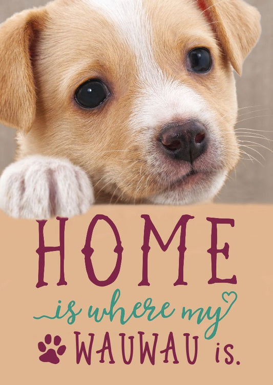 Postkarte Sprüche für Hundeliebhaber: 'Zuhause ist, wo die Pfote ist' - Herzlicher Gruß mit Hundeblick