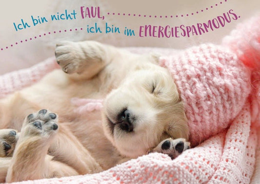 Postkarte Sprüche: Ich bin nicht faul, nur im Energiesparmodus - Humorvolle Spruchkarte