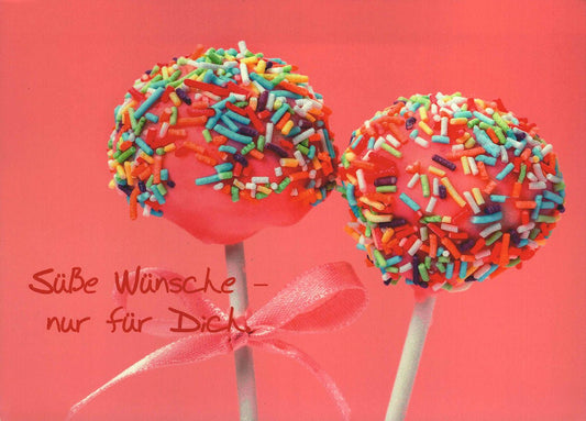 Postkarte Süße Wünsche für Dich mit Cake Pops und bunter Deko Postkarte Liebe zum Verschenken und Verschicken