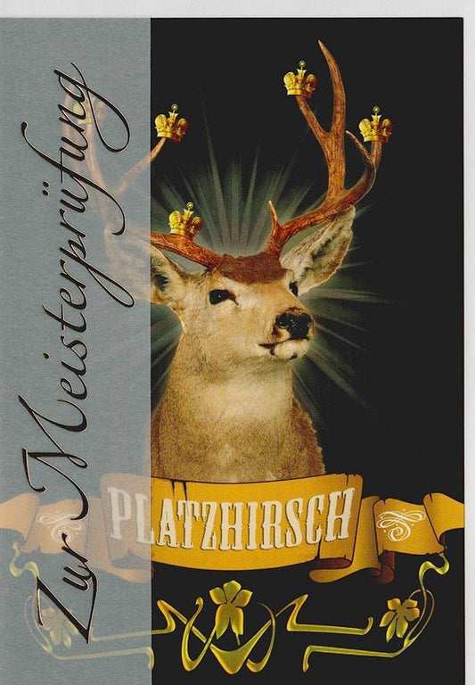 Prüfungskarte zur Meisterprüfung mit Hirschmotiv - Stilvolle Glückwünsche für den besonderen Erfolg