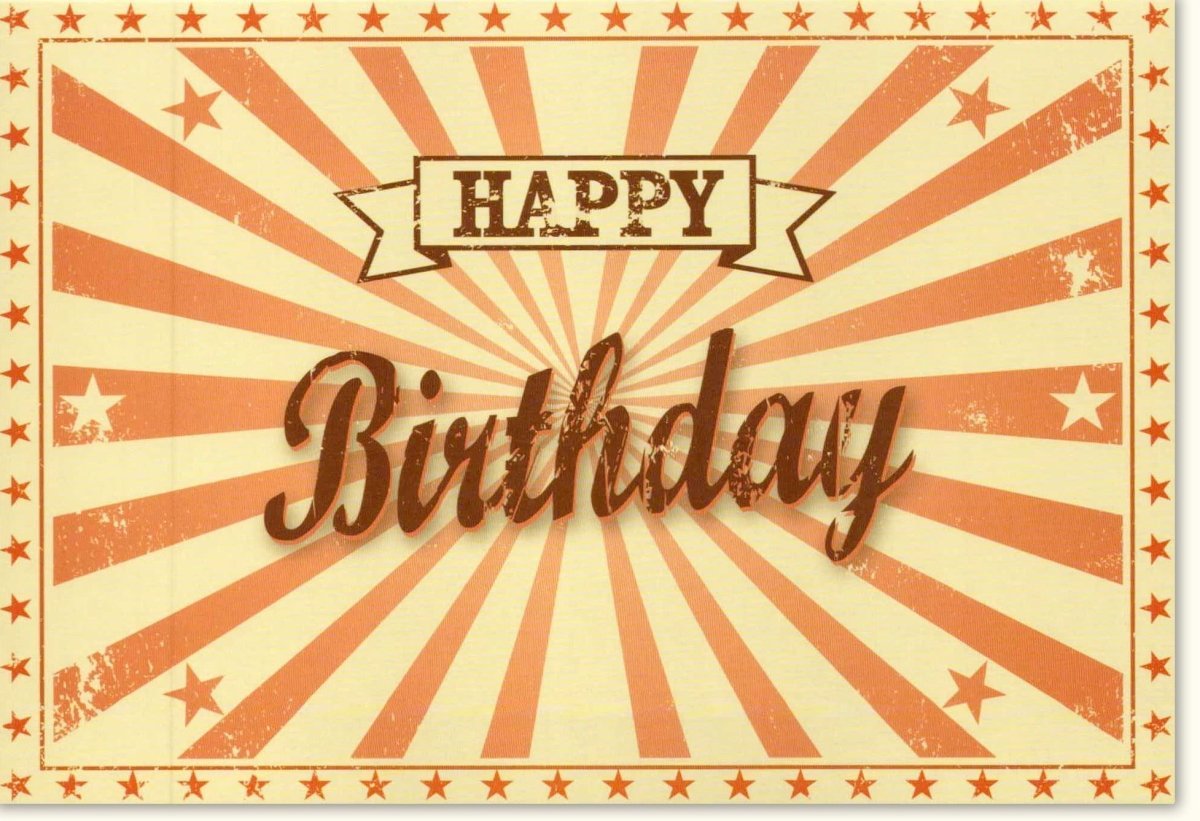 Retro - Geburtstagskarte mit Sternen – Vintage Rote Happy Birthday Karte im nostalgischen Design für Feierlichkeiten