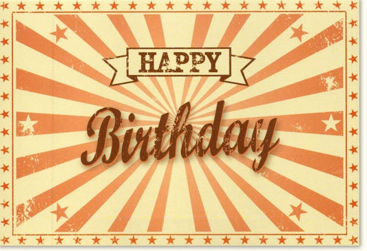 Retro - Geburtstagskarte mit Sternen – Vintage Rote Happy Birthday Karte im nostalgischen Design für Feierlichkeiten