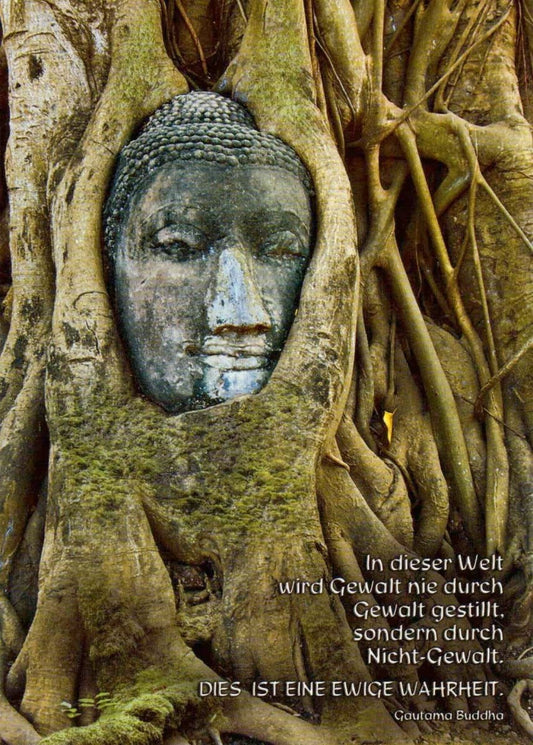 Spirituelle Postkarte: Buddha und Baum - Ein Symbol der inneren Ruhe und Weisheit