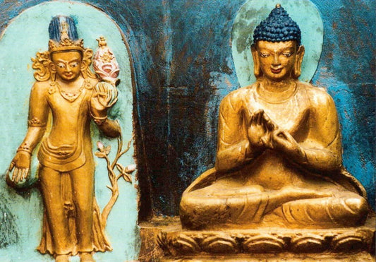 Spirituelle Postkarte: Buddha und die Göttin für besondere Anlässe