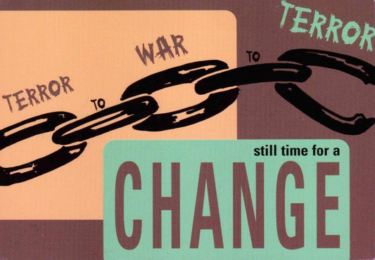 Spirituelle Postkarte – 'Change Now' mit Kette und Explosion, Anti - Krieg & Hoffnung, Vintage Design mit kraftvoller Botschaft