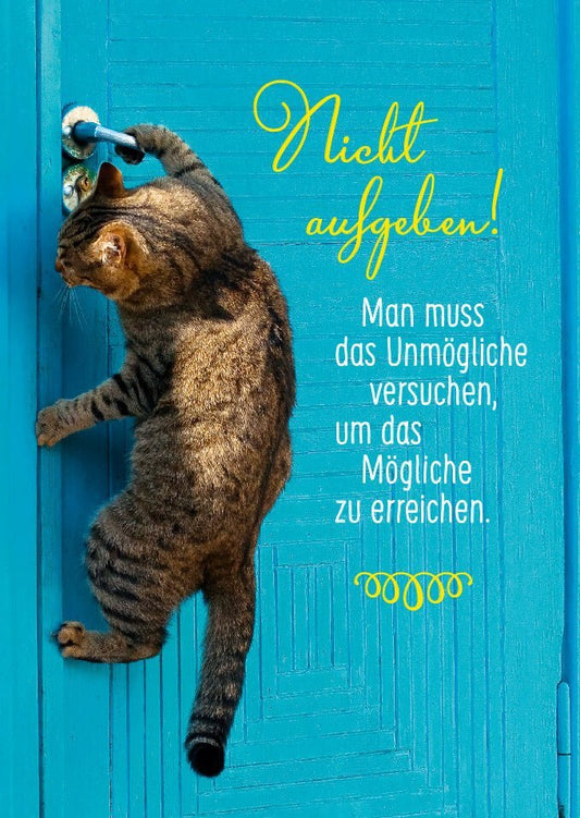 Tierpostkarte mit inspirierender Lebensweisheit: Niemals aufgeben!