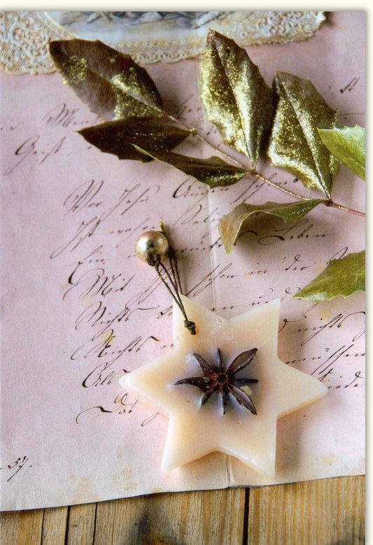 Traditionelle Weihnachtskarte – Elegantes "Merry Christmas" Design mit Stern, Siegel & Goldakzenten im Vintage - Stil