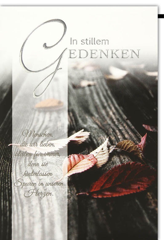 Trauerkarte Beileid Anteilnahme - Elegante Karte mit Holzdesign & Herbstblättern für Trost und Erinnerungen