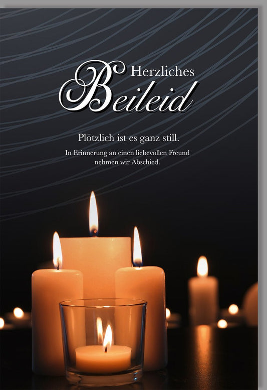 Trauerkarte Beileid & Anteilnahme - Elegantes Kerzenmotiv in Schwarz - Weiß - Gold, Trostvolle Worte für Angehörige und Freunde