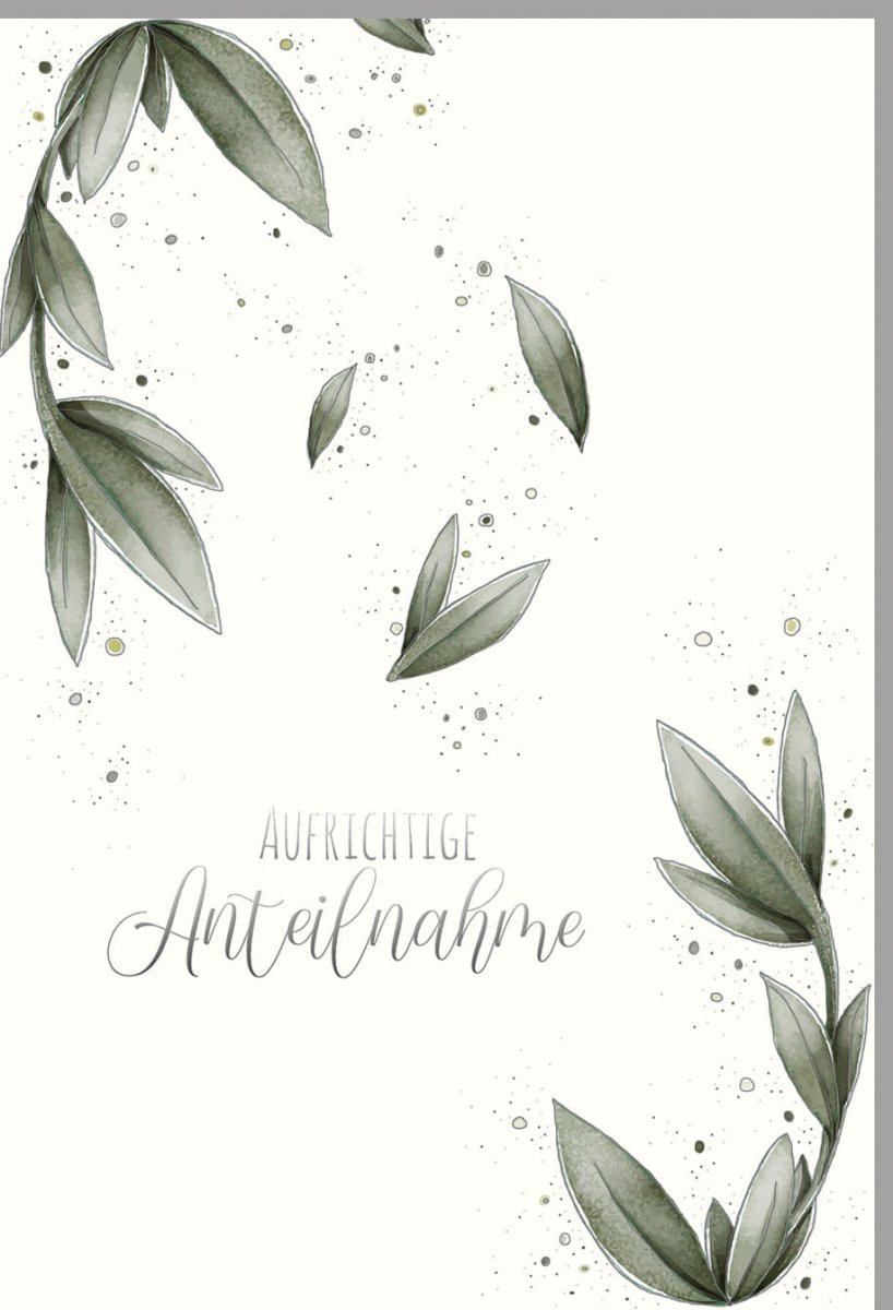 Trauerkarte Beileid Kondolenz - Edler Naturkarton mit Silberfolie, Blindprägung und stilvollem Blätterdesign in Grün für Erwachsene