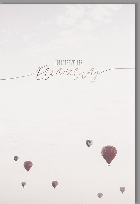 Trauerkarte Beileid mit Heißluftballons - Sanfte Kondolenz in Pastell, Elegantes Design für Angehörige und Freunde in Weiß & Rosa