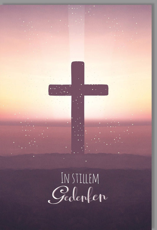 Trauerkarte Beileid mit Kreuz & Sonnenuntergang - Christliches Andenken für einen friedvollen Abschied