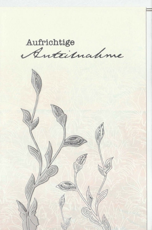 Trauerkarte - Beileidskarte mit Skorpion - Motiv, elegantes Blumendesign für stilvolle Kondolenz und Anteilnahme