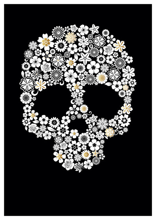 Trauerkarte Blumen Totenkopf Kunstpostkarte schwarz weiß modern stilvoll Beileidskarte außergewöhnliches Design Trauergruß Postkarte
