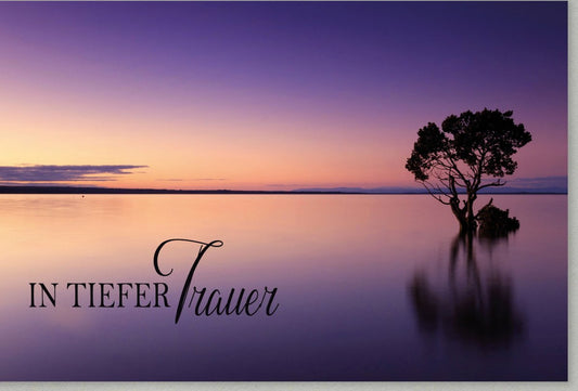 Trauerkarte - Einfühlsame Beileidskarte mit Baum & Wasser Motiv bei Sonnenuntergang für Trost und Ruhe