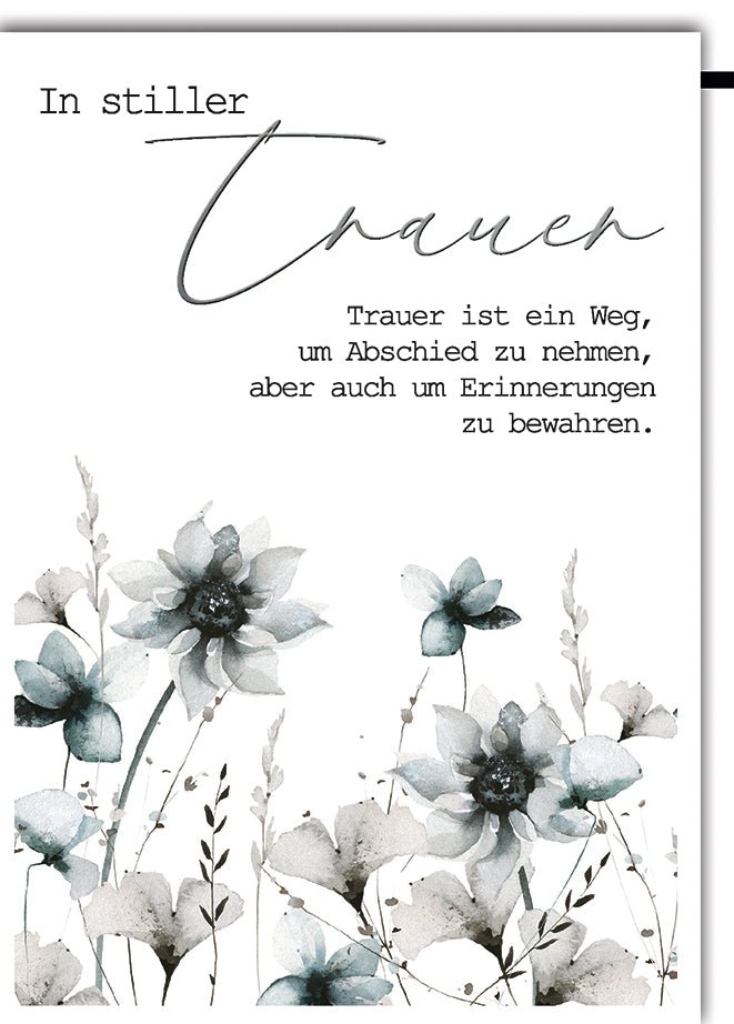 Trauerkarte Elegant – Aquarell - Blumen mit einfühlsamem Abschiedszitat