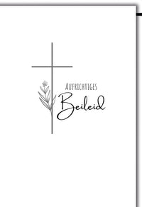 Trauerkarte Elegant – Kreuz mit Blume und minimalistischer Schwarz-Weiß-Grafik
