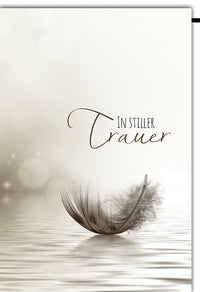 Trauerkarte Elegant – Sanfte Feder auf Wasser mit beruhigendem Bokeh-Effekt