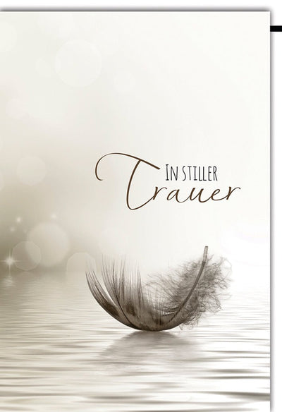 Trauerkarte Elegant – Sanfte Feder auf Wasser mit beruhigendem Bokeh-Effekt