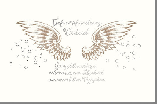 Trauerkarte - Elegante Kondolenzkarte mit Flügelmotiv, Naturkarton und Silberdetails, Stilvolles Design für einen würdevollen Abschied