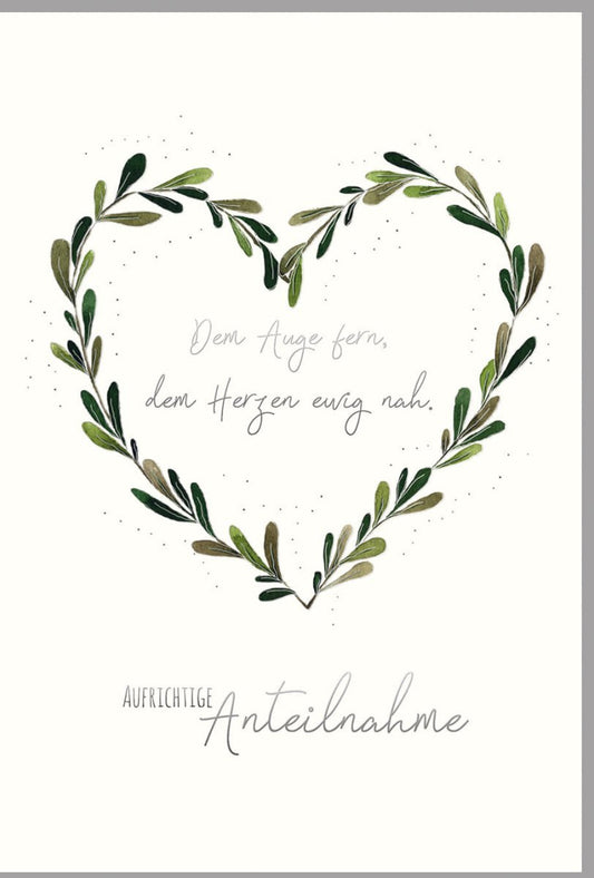 Trauerkarte - Eleganter Naturkarton mit Silberfolie, Blindprägung & Herz - Blätter - Motiv von Skorpion Art Design