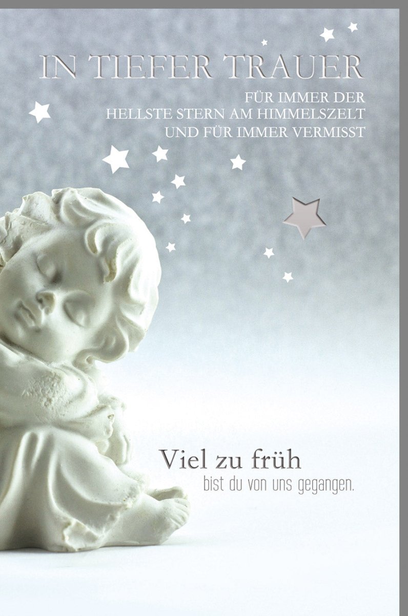 Trauerkarte Engel & Sterne - Edle Naturkarton - Karte mit Silberfolie, Himmelsszene für stille Anteilnahme und Trost