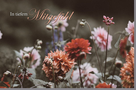 Trauerkarte für Beileid - Elegante Kondolenz mit Blumenmotiv in Rosa & Grau, Stilvolle Anteilnahme im Trauerfall
