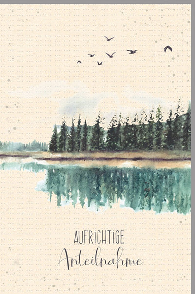 Trauerkarte - Kondolenzkarte mit Wald- und Seemotiv aus Zuckerrohrpapier, Öko Green Line, Natur & Skorpion Design, Aufrichtige Anteilnahme