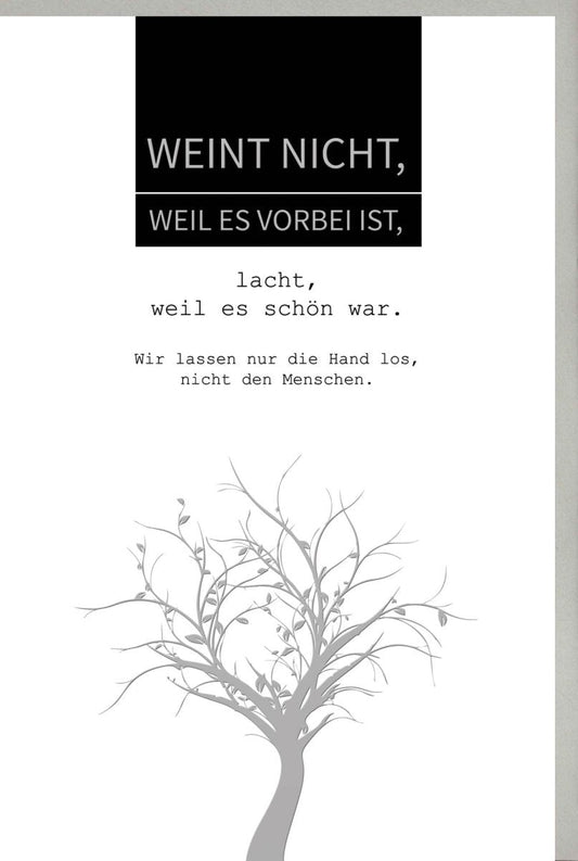 Trauerkarte "Lebensbaum" - Stilvolle Schwarz - Weiß - Karte mit Trostspruch für Beileid und Gedenken.