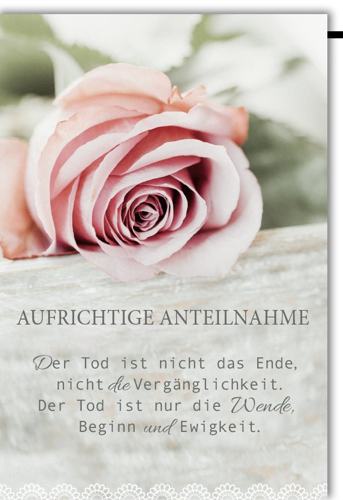 Trauerkarte mit Ewiger Rose - Beileid und Trost für Hinterbliebene, Rosa Blume Kondolenz zum Abschied