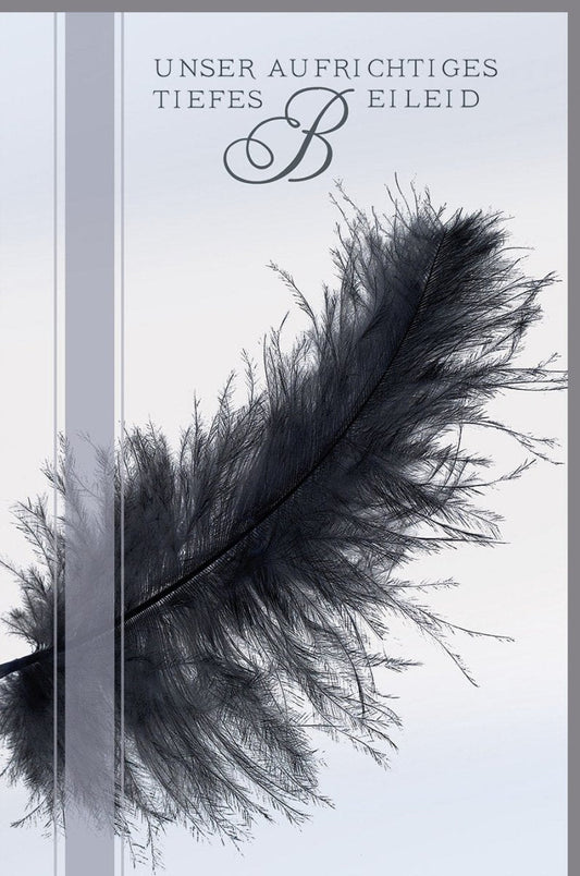 Trauerkarte mit Feder - Motiv - Einfühlsame Kondolenz in Schwarz - Weiß für stilvolles Gedenken