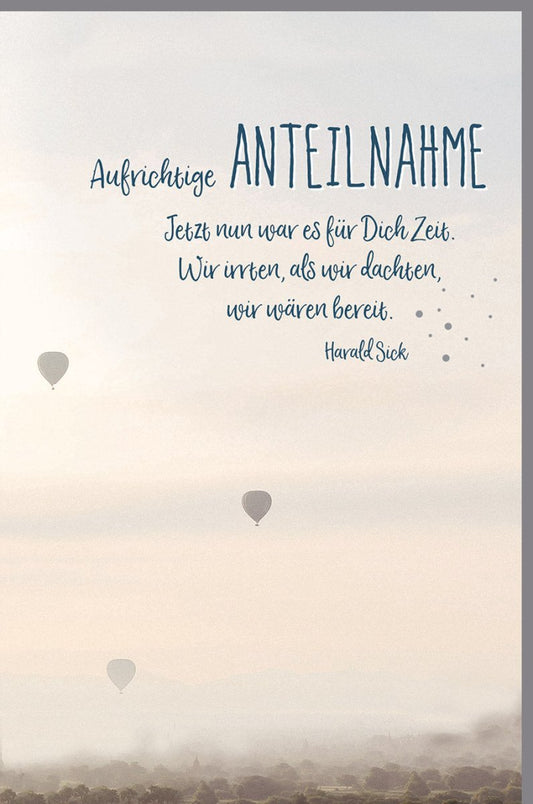 Trauerkarte mit Heißluftballons - Stilvolle Anteilnahme & Kondolenz, Hochwertige Papeterie im Schlichten Design