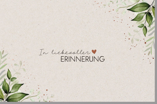 Trauerkarte mit Metallicfolie und stilvollem Spruch - Elegante Kondolenzkarte in Grün & Beige, Pflanzliches Design für Anteilnahme