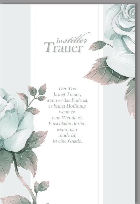Trauerkarte mit Rosenmotiv - Beileidskarte für Abschied, Hoffnung & Trost, Dezentes Design in Hellgrau & Weiß für Angehörige und Freunde
