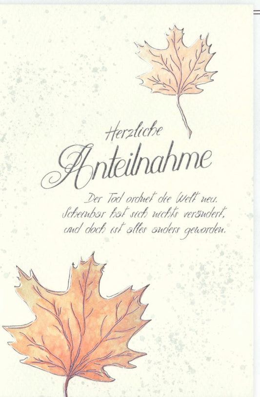 Trauerkarte mit Skorpion & Herbstblättern – Einfühlsame Beileidskarte für Trost und Abschied, Gedenken mit persönlichem Text im Trauerfall